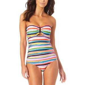 Anne Cole Painted Stripe Bandeau One-Piece Swimsuit multi size 6